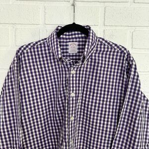 Brooks Brothers Original Polo Shirt Button Up Mens Medium Purple White Check